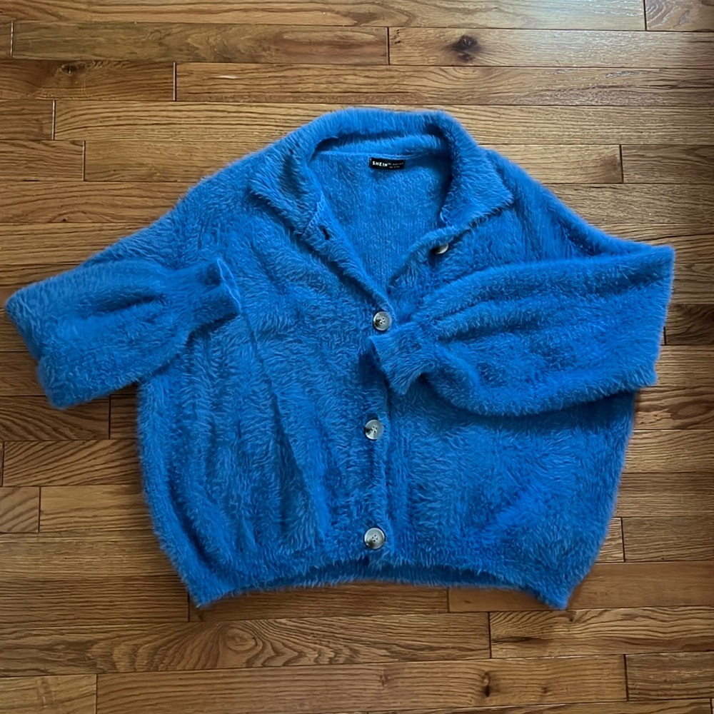 Blue shaggy sweater